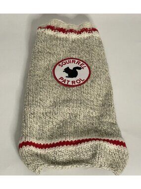 Chilly Dog Squirrel Patrol 100% Wool Hand Knit Dog Sweater Gray Red 14" est S/M